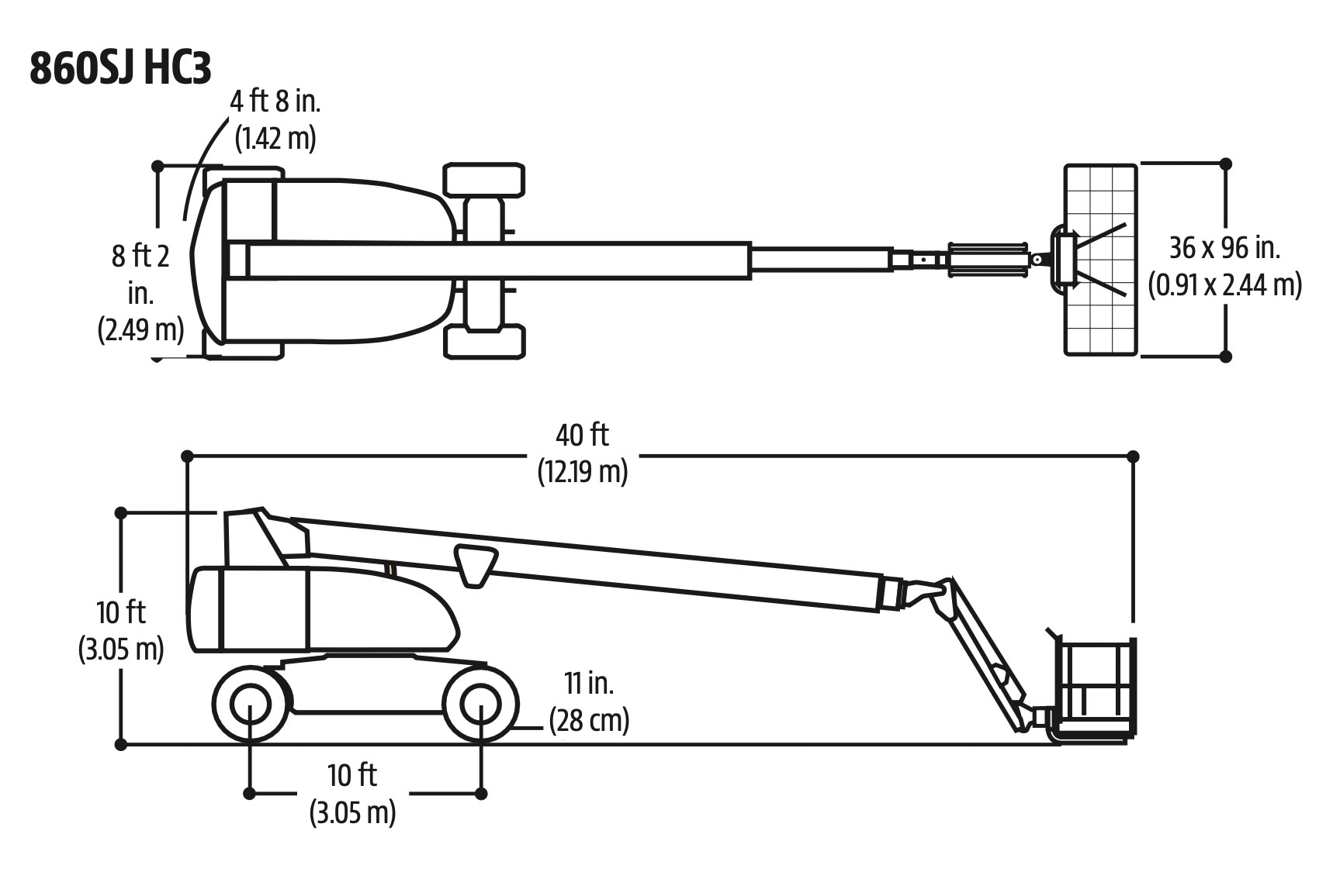 Lastdiagram JLG 860SJ HC3 Diesel Teleskopbühne 28m 30m 25m